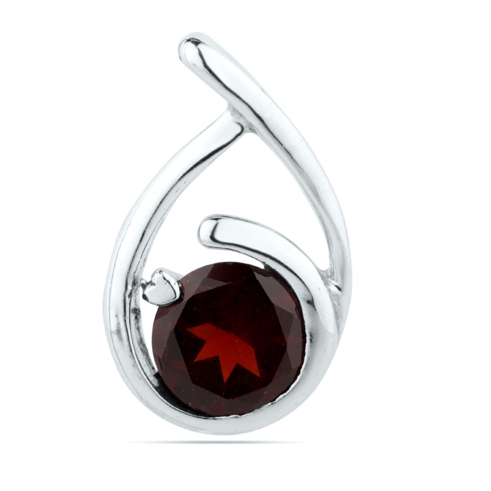 Round Garnet Gemstone Pendant-Sterling 925 Solid Silver