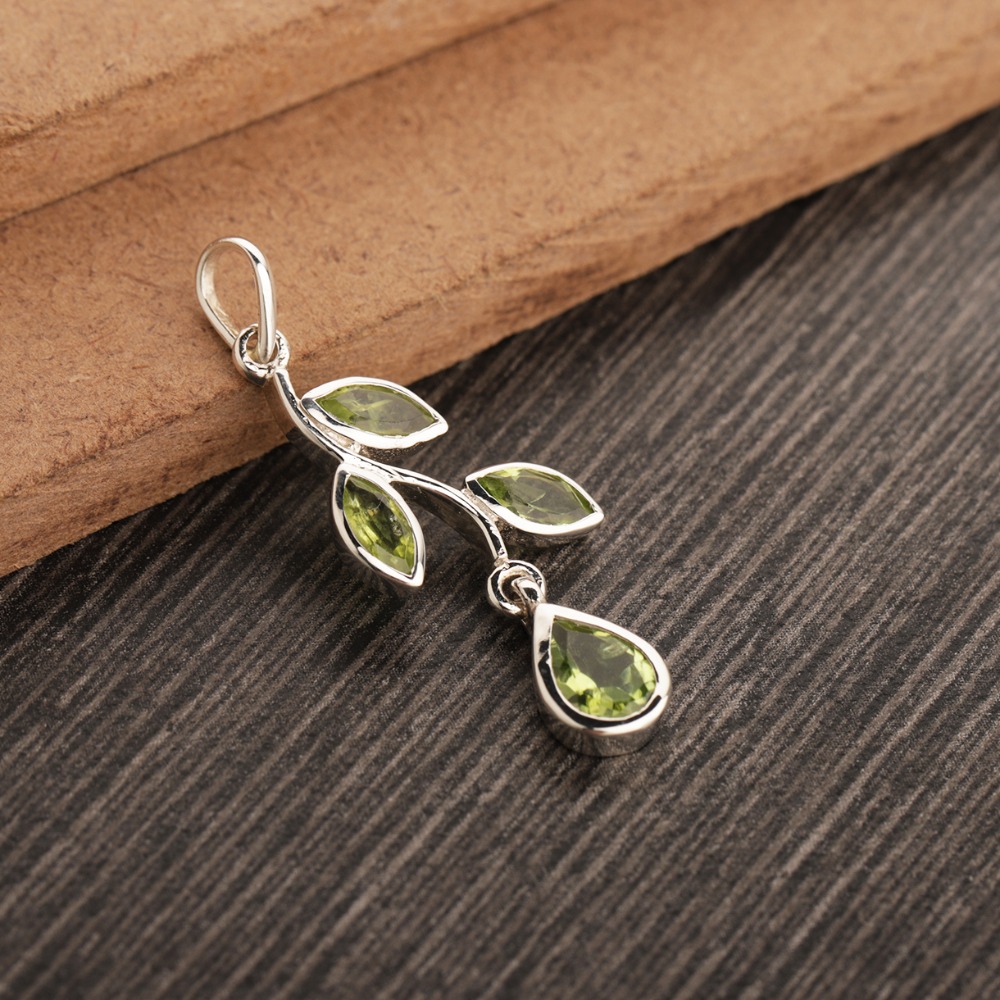 Natural Peridot Pendant, Sterling Silver Green Peridot Pendant
