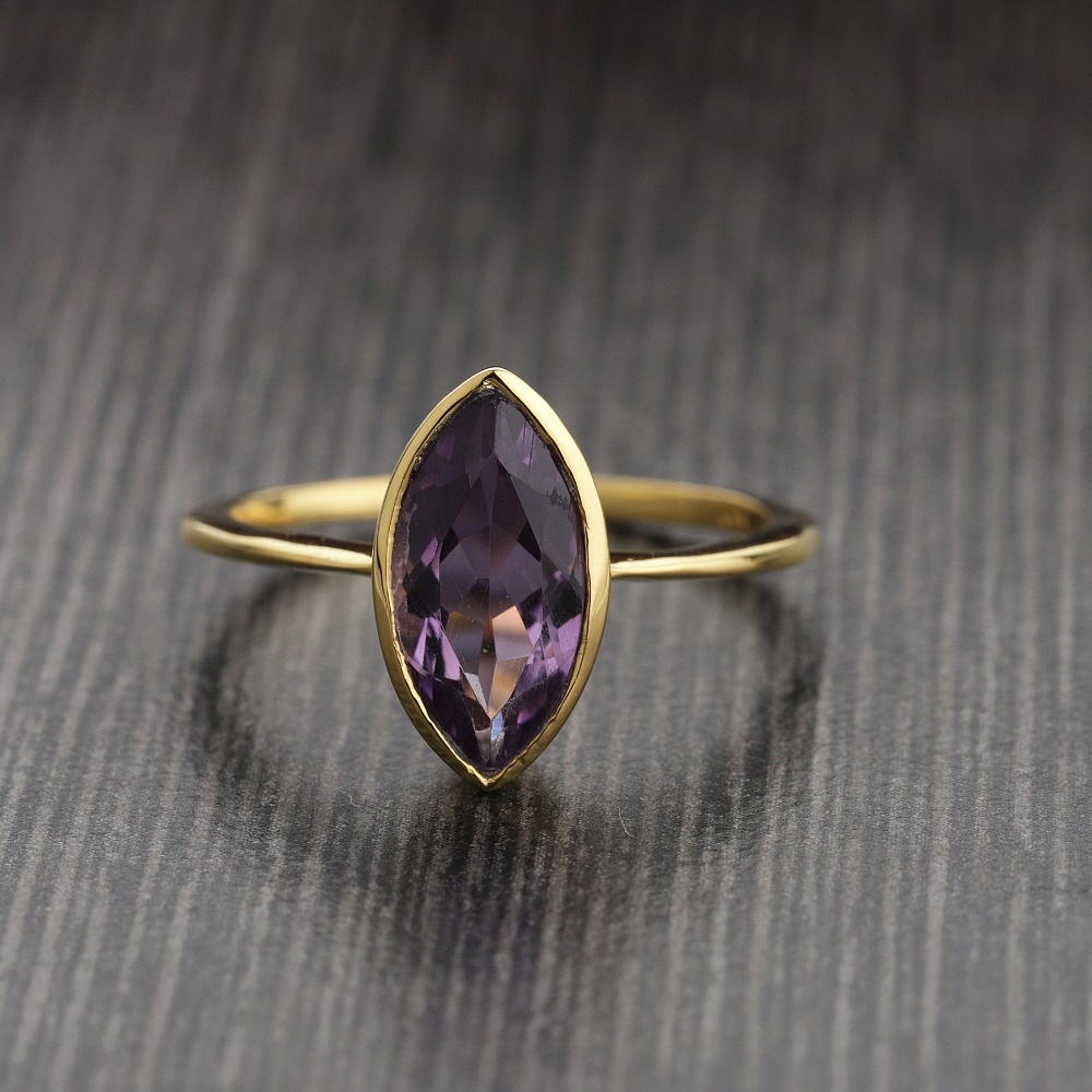 Natural Amethyst Ring-Marquise Amethyst Ring-Handmade Silver Ring - Image 2