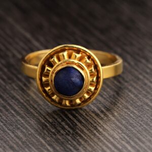 Round Lapis ring, gemstone gold ring, stackable ring,