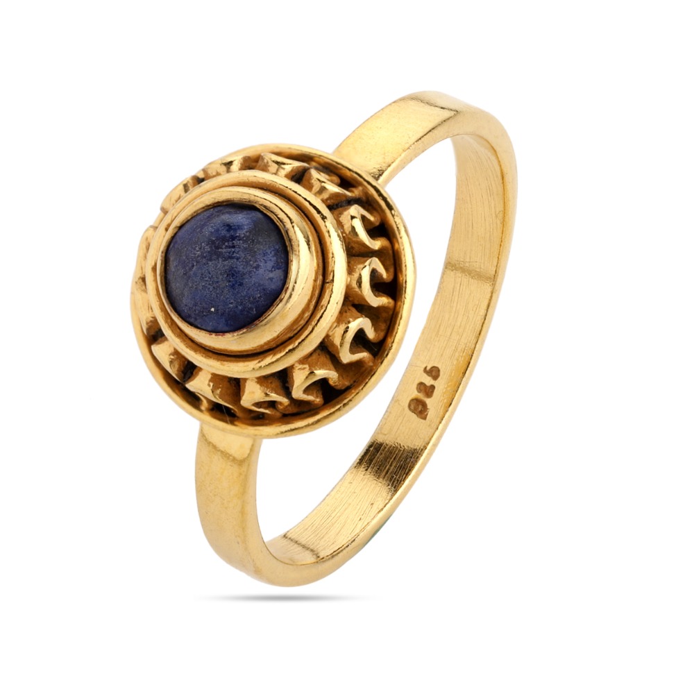 Round Lapis ring, gemstone gold ring, stackable ring,