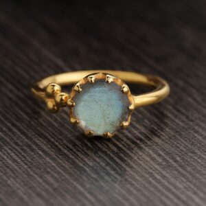 Labradorite Ring - Adjustable Gold Plated - Statement Gemstone Ring