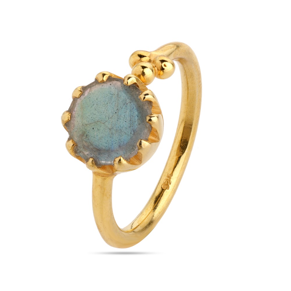 Labradorite Ring - Adjustable Gold Plated - Statement Gemstone Ring