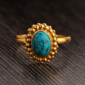 Turquoise Ring - Gold Ring - Gemstone Ring - Oval Ring