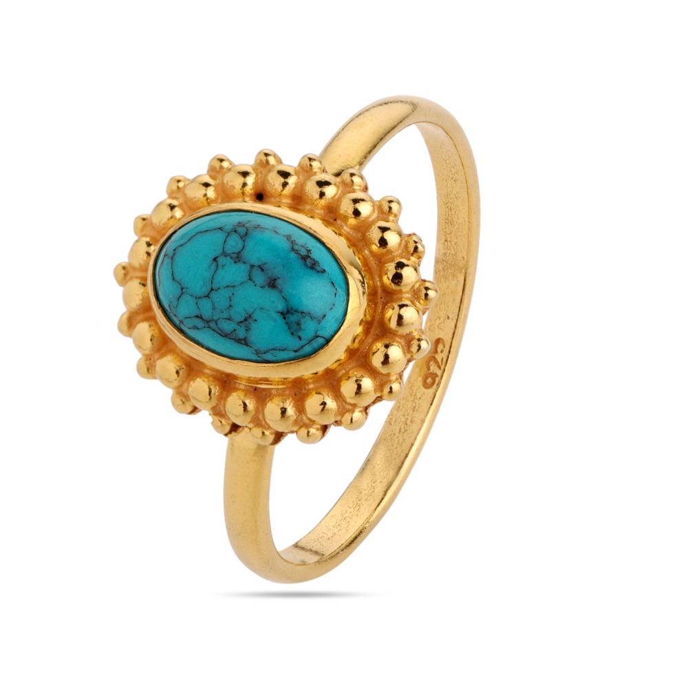 Turquoise Ring - Gold Ring - Gemstone Ring - Oval Ring