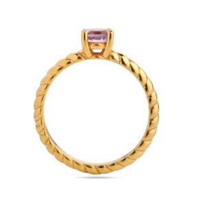 Round Amethyst Prong Ring - Amethyst Gold Plated Sterling Silver Ring