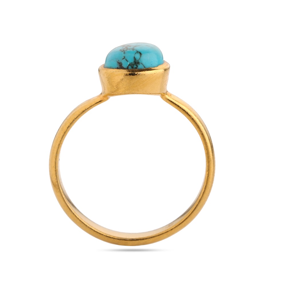 Turquoise Ring, 925 Sterling Silver, Pear Ring Gold Plated - Image 3