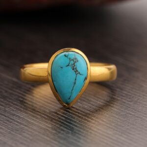 Turquoise Ring, 925 Sterling Silver, Pear Ring Gold Plated