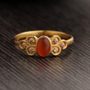 Natural Carnelian Ring, Oval Carnelian Ring, Carnelian CZ Ring