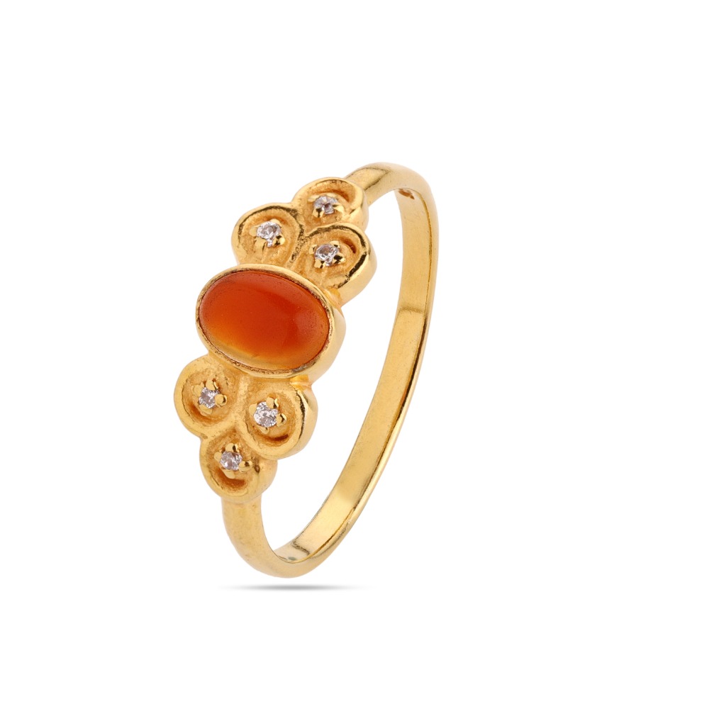 Natural Carnelian Ring, Oval Carnelian Ring, Carnelian CZ Ring
