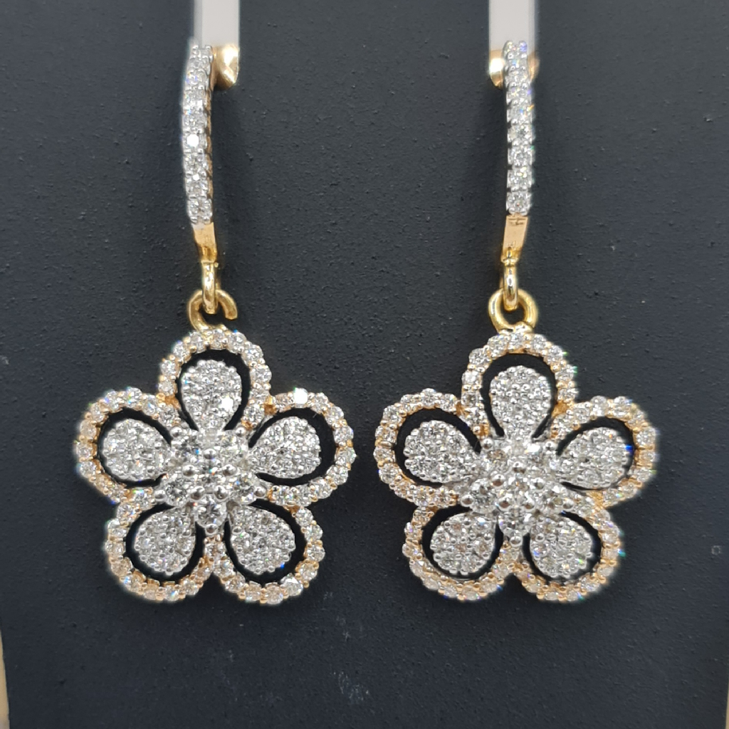 18 KT Hallmark Gold Real Diamond  Fancy  Long  Earing