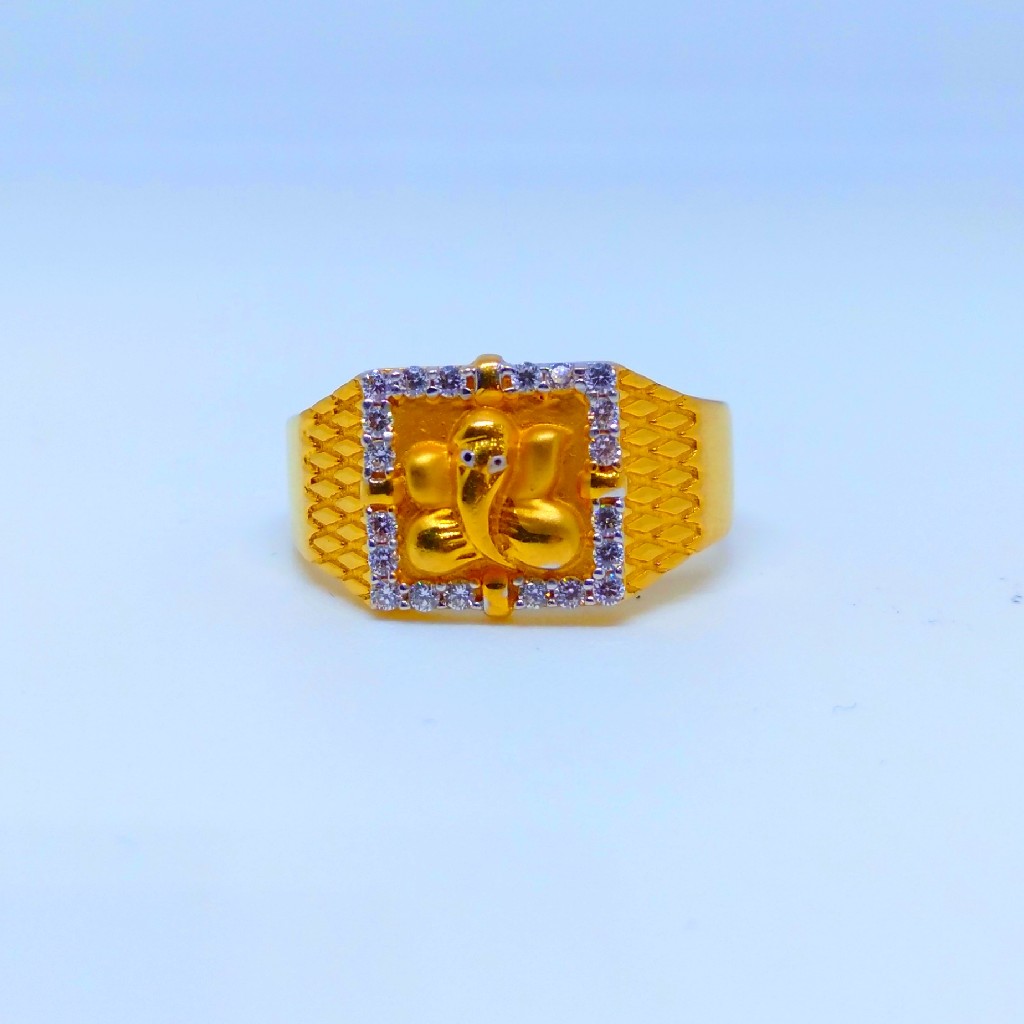 22 KT 916 Hallmark Fancy Ganpati Ji diamond gents Ring