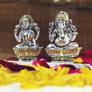 Silver oxidized Ganesh Ji-Lakshmi Ji    Murti (solid)