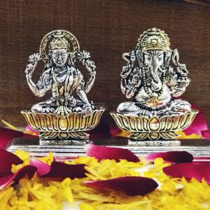 Silver oxidized Ganesh Ji-Lakshmi Ji    Murti (solid)