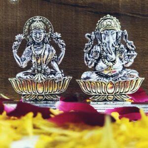 Silver oxidized Ganesh Ji-Lakshmi Ji    Murti (solid)