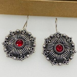 Red Stone Silver Design Artificial Earring