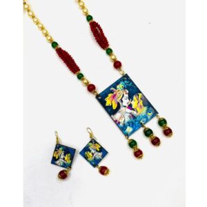 Radha Krishna Design Artificial Long Necklace Set