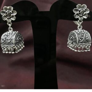 Fancy  Flower Design Silver Stud Artificial Earring