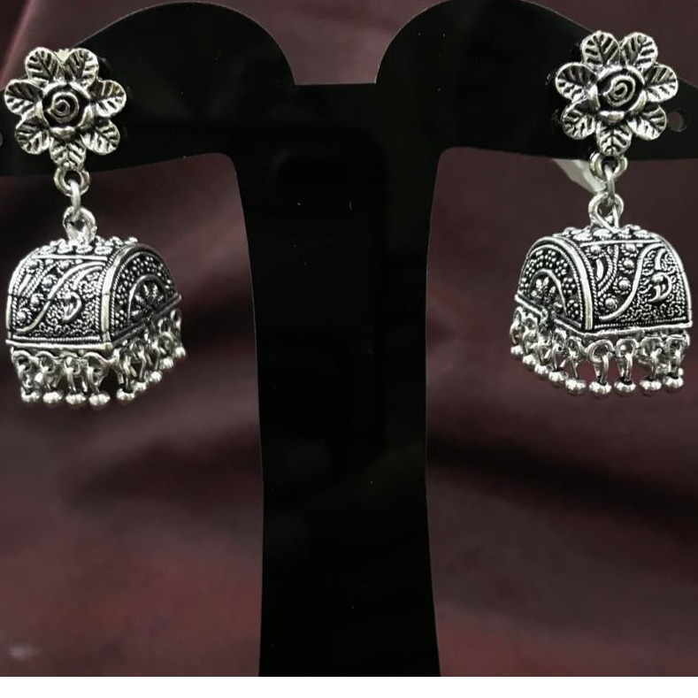 Fancy  Flower Design Silver Stud Artificial Earring