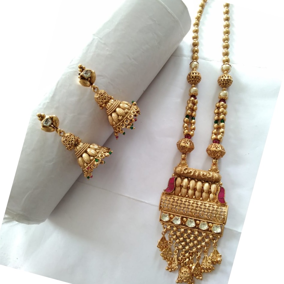 22KT Gold Elegant Design Long Necklace Set