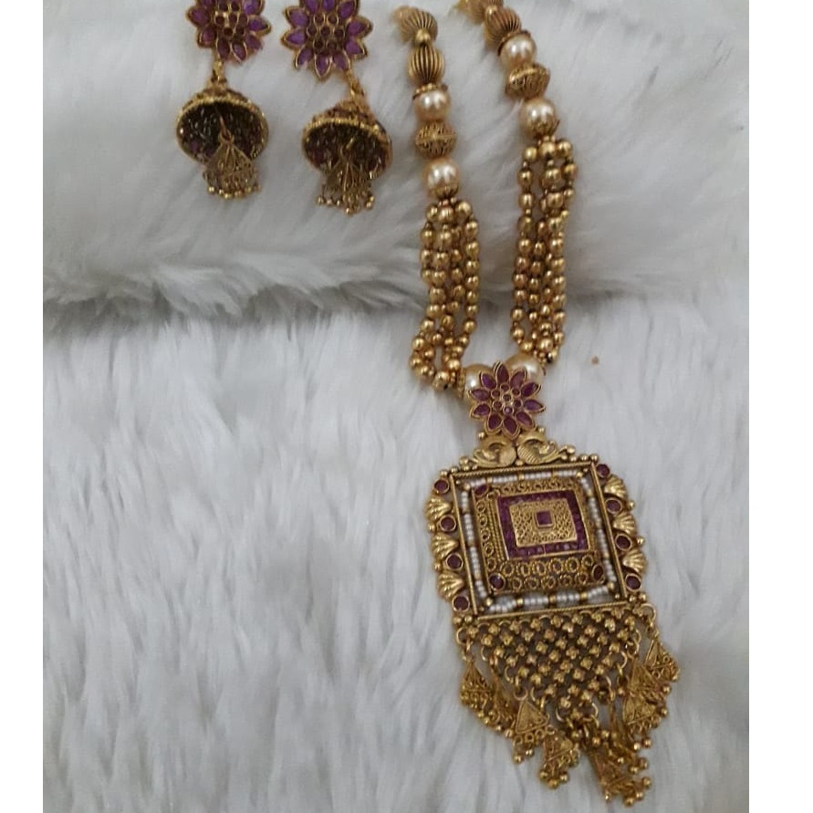 916 Gold Hallmark Long Bridal Necklace Set