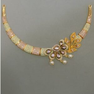 916 CZ Gold Antique Flower Design Hallmark Necklace