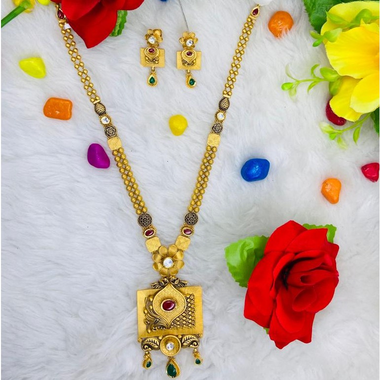 916 Gold Antique Long Necklace Set