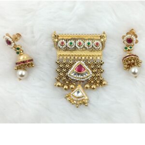 916 Gold Jesalmeri Light Weight Antique Pendant Set