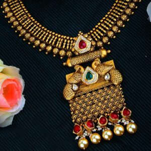 916 gold Peacock Design necklace set for bridal p-2626