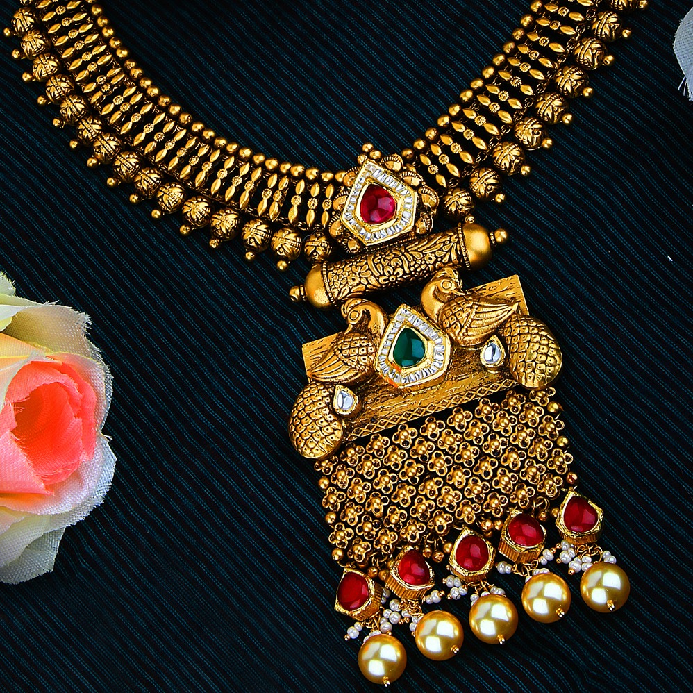 916 gold Peacock Design necklace set for bridal p-2626