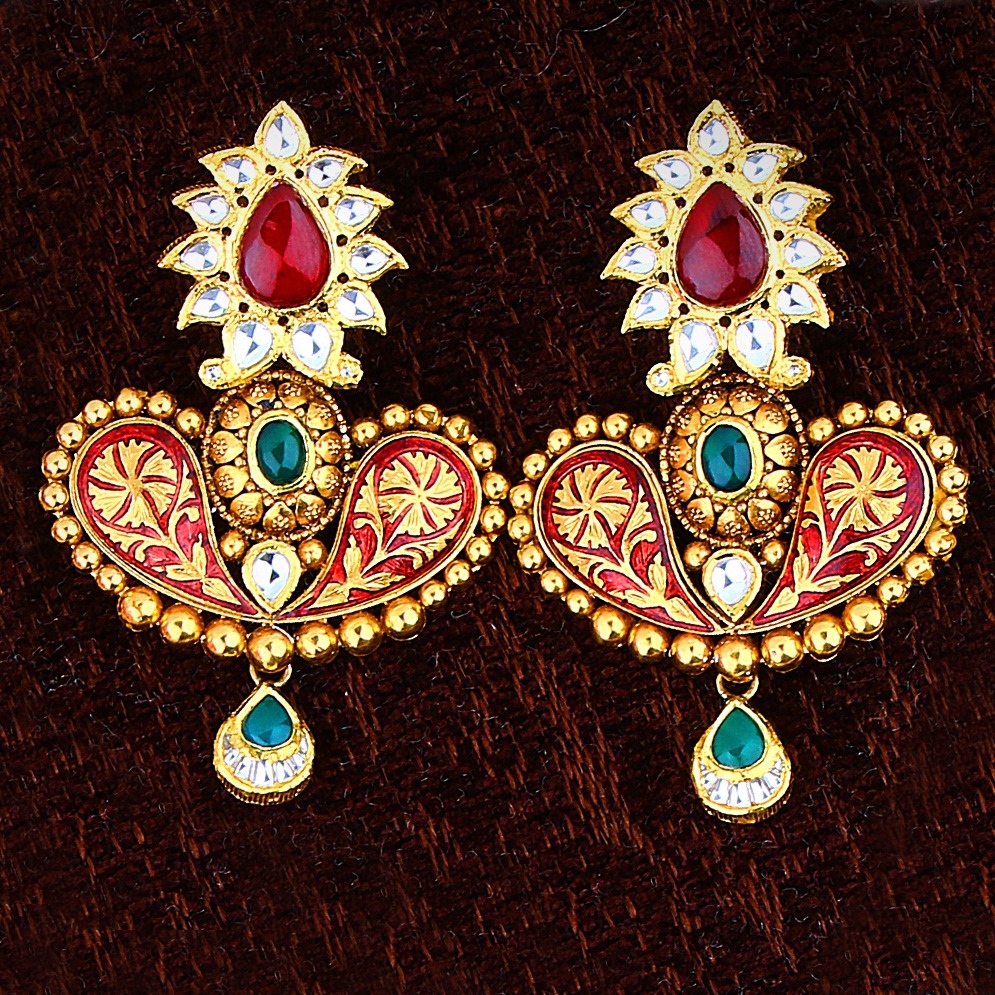 22kt gold antique necklace set for wedding p-2302 - Image 3