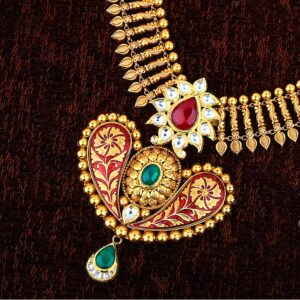 22kt gold antique necklace set for wedding p-2302