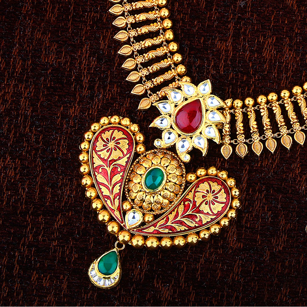 22kt gold antique necklace set for wedding p-2302 - Image 2