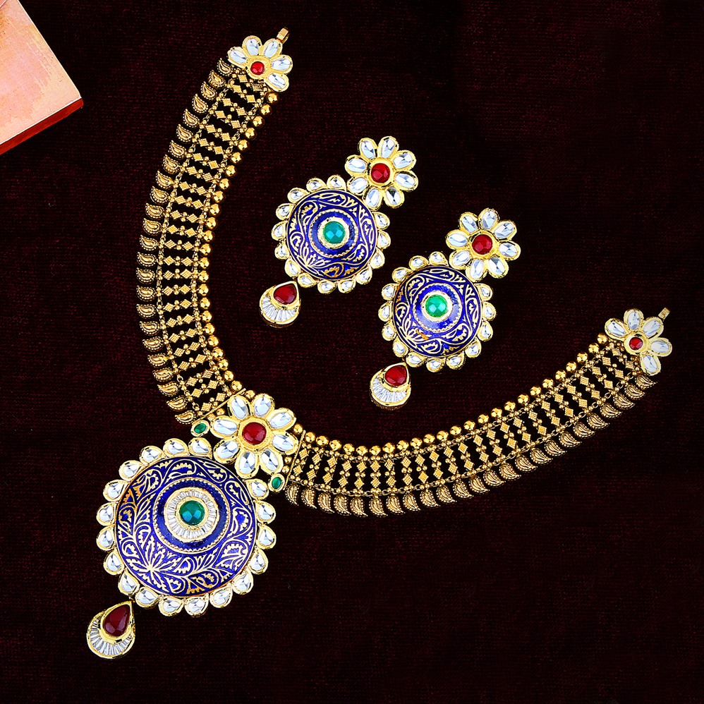 916 gold antique bridal necklace set p-2618