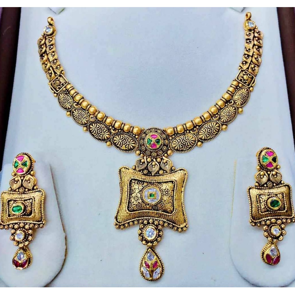 916 Gold Antique Bridal Necklace Set MJ-N012