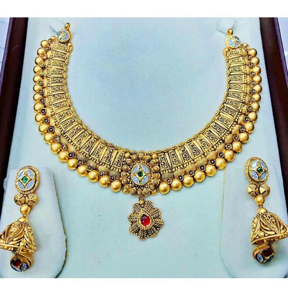 22Kt Gold Antique Bridal Necklace Set MJ-N010