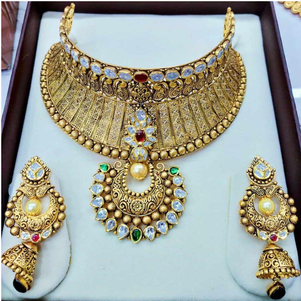 22K Gold Designer Wedding Choker Set MJ-N008