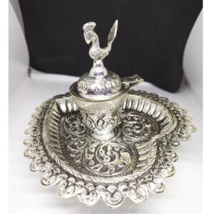 Silver peacock design kumkum box