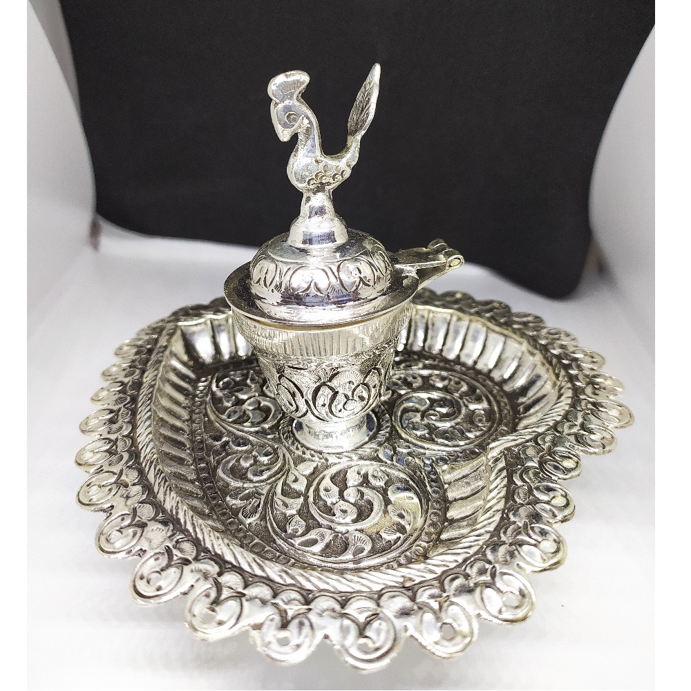 Silver peacock design kumkum box
