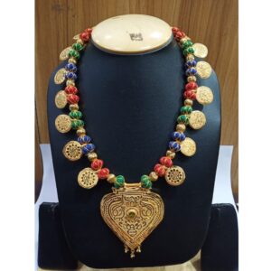 Gold Plated Colorful Beads With Coin Design Necklace Set