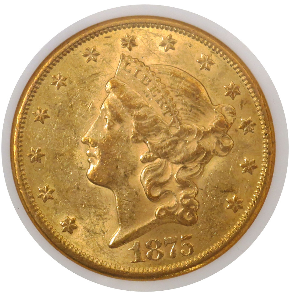 1875 CC $20 Liberty Head Double Eagle Gold NGC AU58