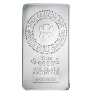 10 oz royal canadian mint (rcm) .9999 fine silver bar
