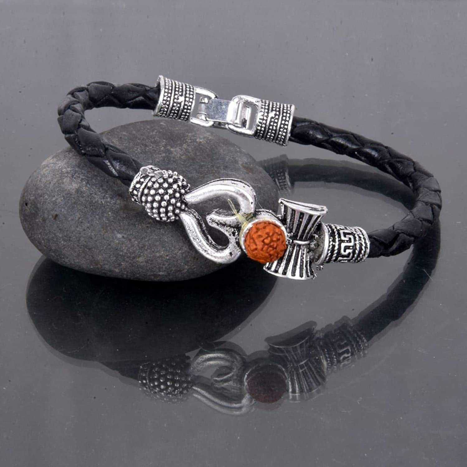 Aum damroo kada bracelet black belt silvered