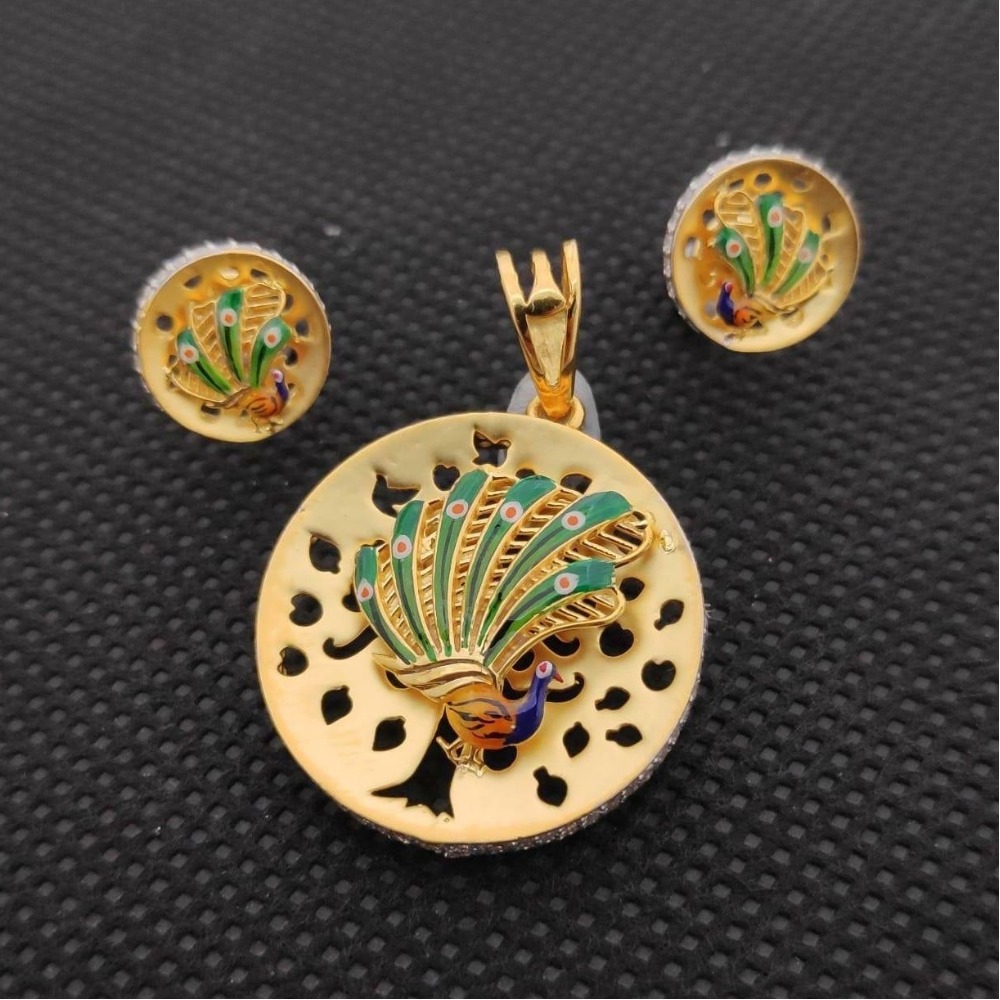 22KT Gold Antique Peacock Design Pendant Set RH-PS002