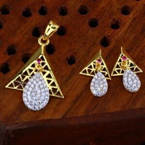 916 gold triangle cz Pendant Set ps-0011