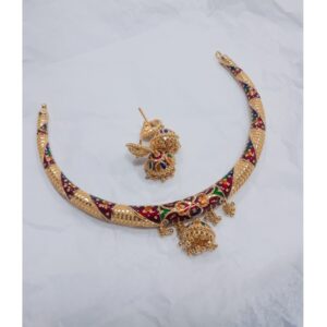916 Gold Colorful Hasli Set With Jhumki