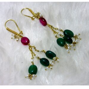 gold manimoti fancy unique red & green dokiya chain