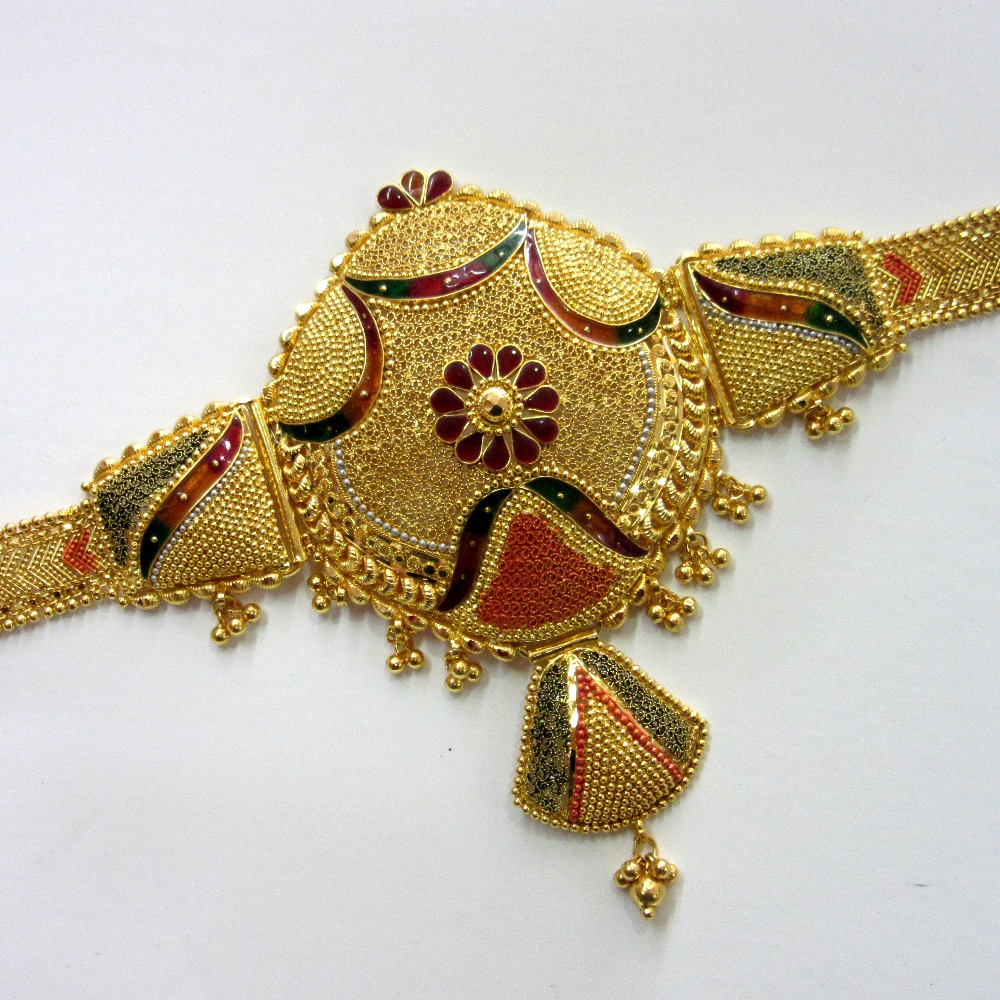 gold 22k hm916 culcutti minakari 2 in 1 lokit come necklace - Image 2