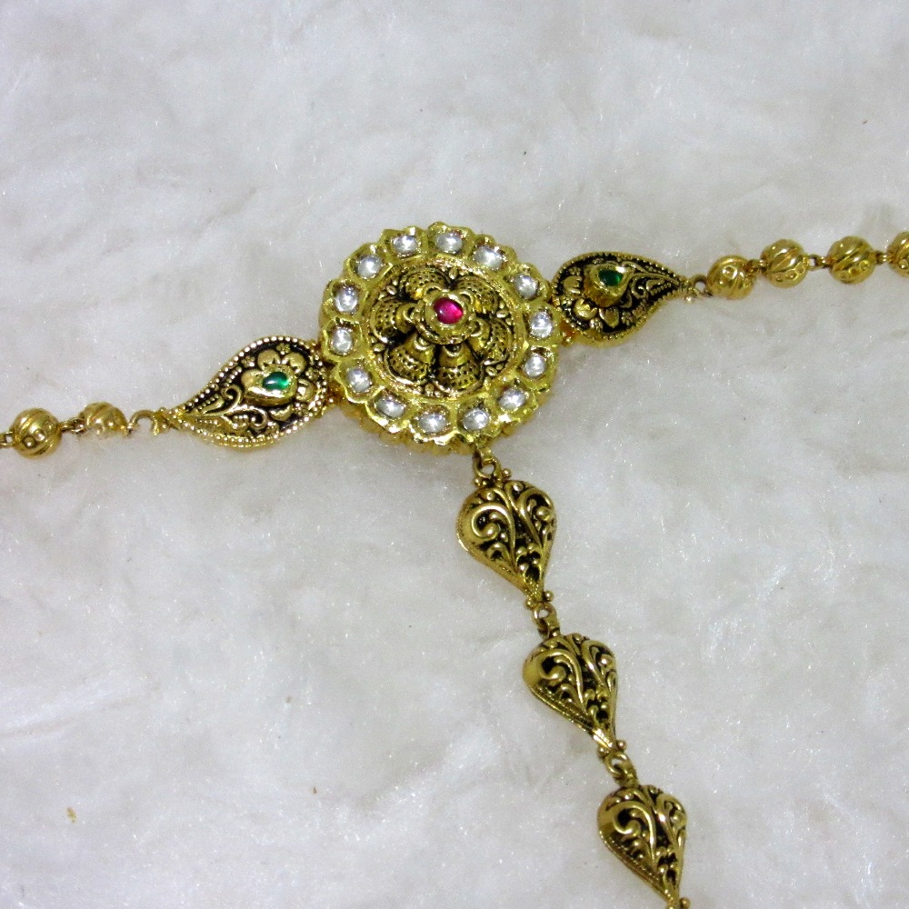 gold antique oxidised round finger ring bracelet - Image 3