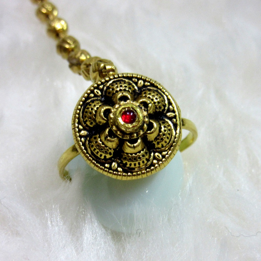 gold antique oxidised round finger ring bracelet - Image 2